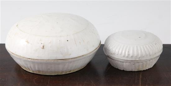 Two Chinese Yingqing / Dehua compressed globular boxes and covers, Song dynasty, 8.5cm and 13.5cm